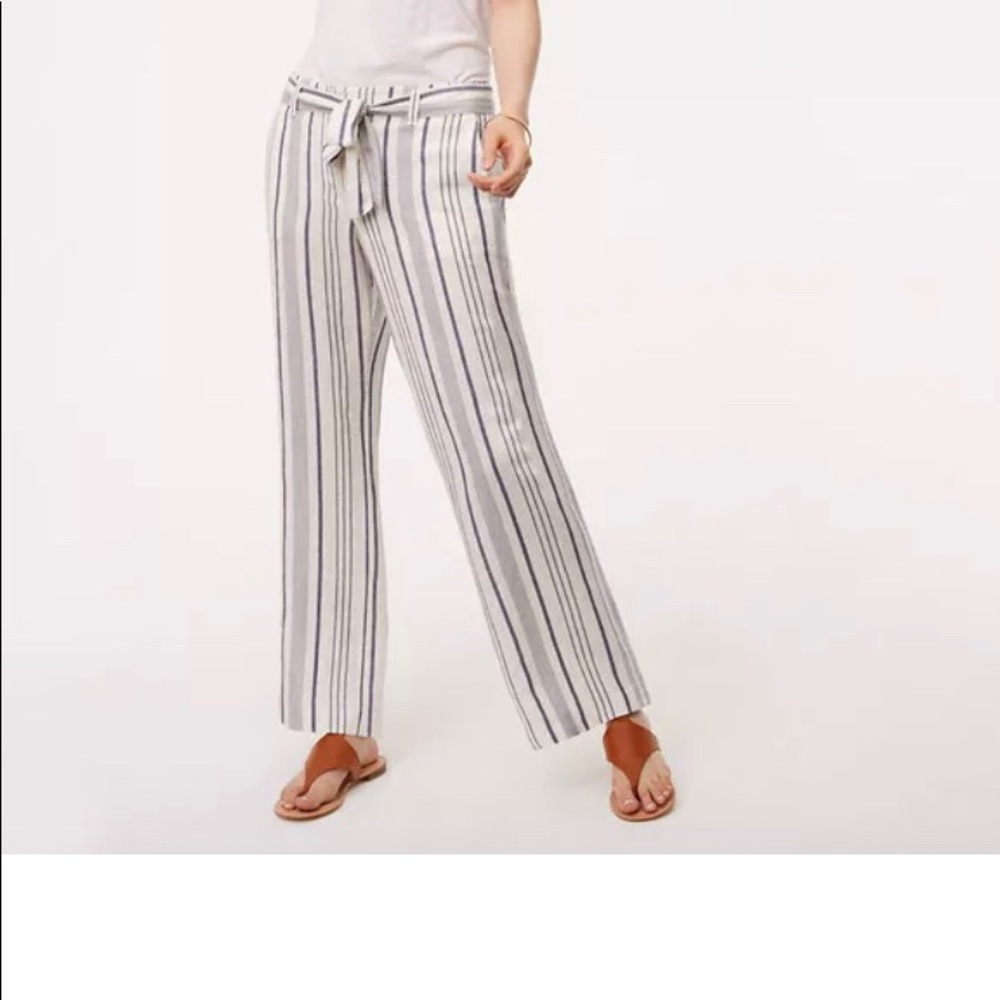 LOFT Striped tie waist linen pants